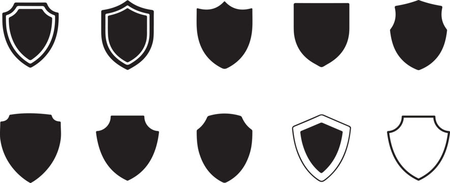 Collection of various shield icons in different styles and shapes