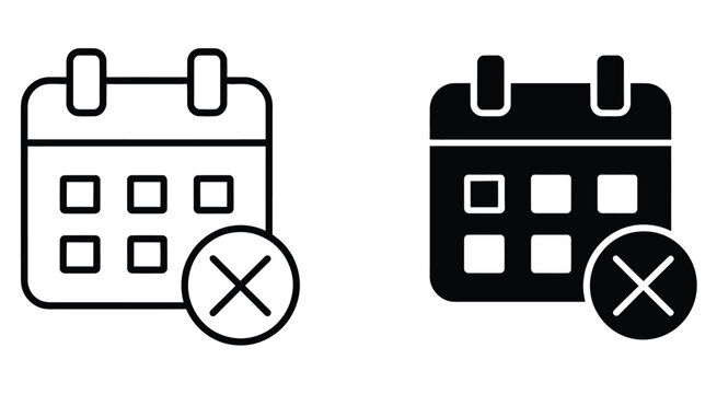 Calendar date with cross icon, symbolizing canceled event, deleted schedule, unavailable date, and appointment rejection concept vector