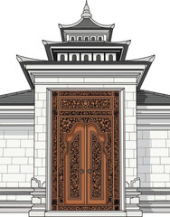 Obraz premium Large ornate wooden temple entrance door.