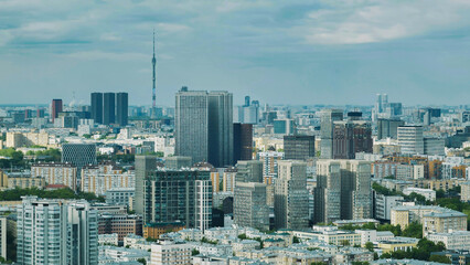 Fototapeta premium Moscow cityscape panorama featuring modern buildings and the iconic Ostankino Tower