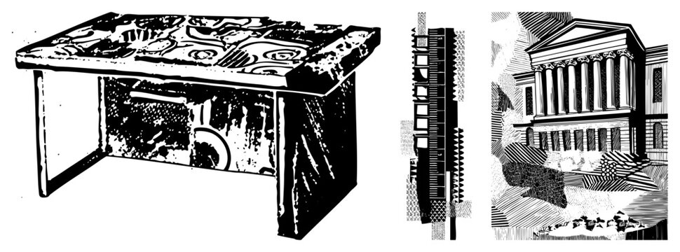 Antique wooden writing desk with carved motifs, distressed surface, classic furniture, study room decor, vintage office table.