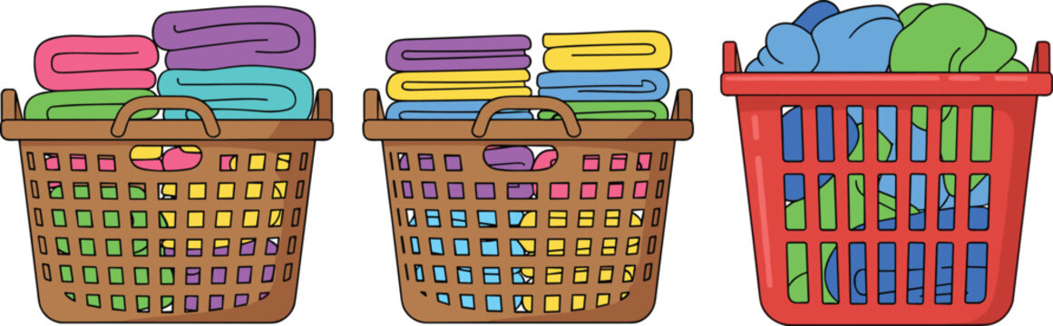Laundry Basket Set with Colorful Towels for Home Organization, Household Cleaning, and Laundry Sorting