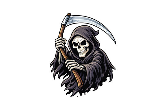 Grim Reaper with scythe in hand vector illustration