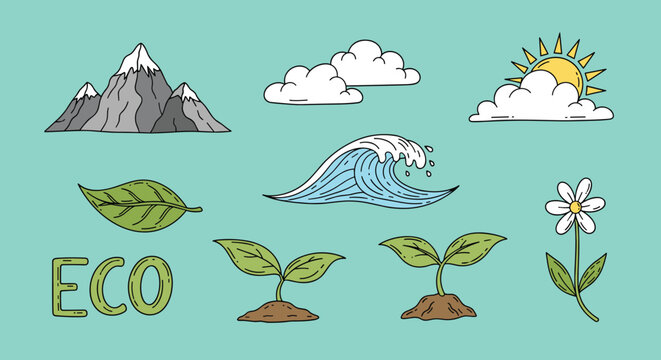 A stylized illustration of the word 'eco' with a leaf, symbolizing environmental sustainability and eco-friendliness.