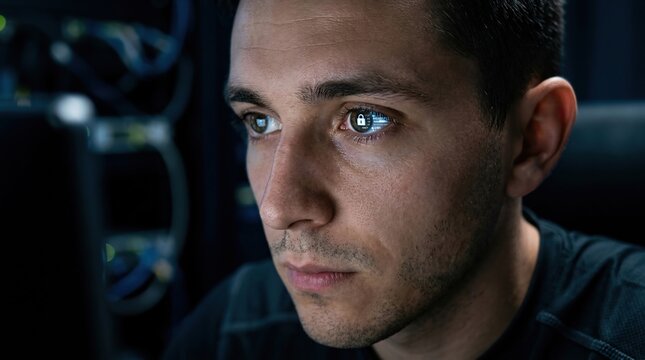 Close-up Portrait of a Serious-looking Man with Blue Eyes