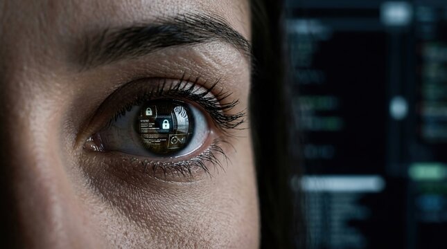 Close-up of Woman's Eye with Digital Interface Reflected