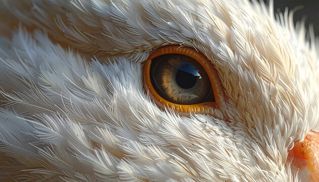 Close up of a goose eye showing detailed textures and vibrant colors