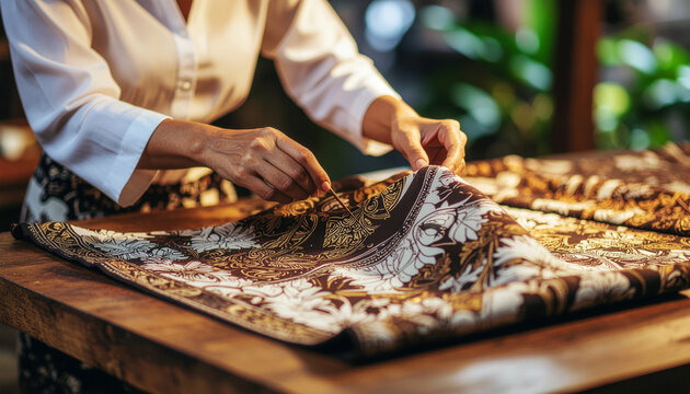 Womans hands working on fabric