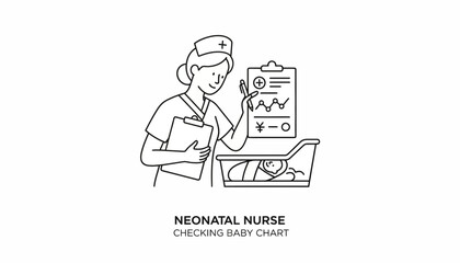Fototapeta premium Neonatal Nurse Checking Baby Chart in Crib