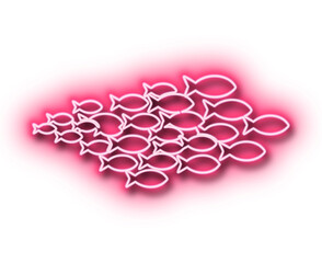 Obraz premium Bright pink neon outlines form a cohesive, glowing school of abstract fish