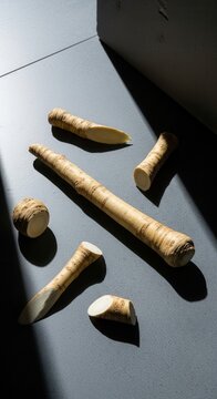 Artistic Arrangement Of Fresh Burdock Root Vegetables On A Minimalist Surface