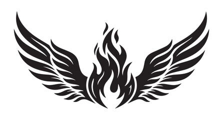 Obraz premium Flame & Wings Icon Silhouette vector black design on a white background
