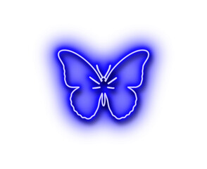 Fototapeta premium Vibrant blue neon butterfly glowing brightly in a dark setting icon