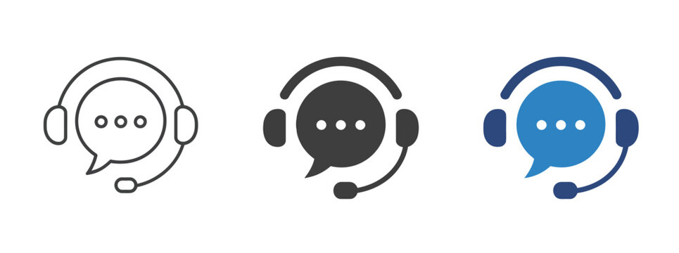Support, customer service icon with headset and chat bubble, online helpdesk communication, call center assistance, technical support, contact service concept.