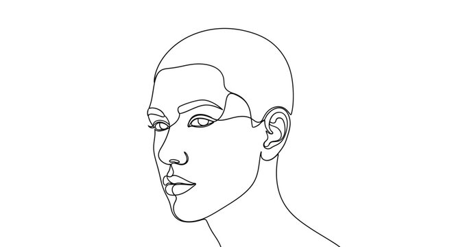 Minimalist Line Art Portrait of a Woman with Buzz Cut, Elegant Single Line Drawing