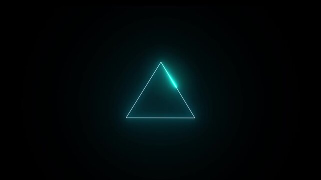 Glowing neon line triangle frame animation on black background.