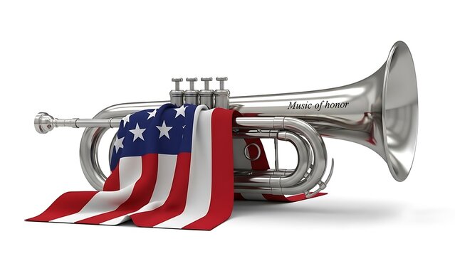 Trumpet Wrapped in American Flag Ribbon.