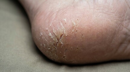 Fototapeta premium Cracked Dry Heel Skin Displaying Painful Fissures and Rough Flaky Texture on Foot