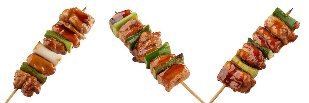 Grilled meat skewers with vegetables food isolated on a transparent background