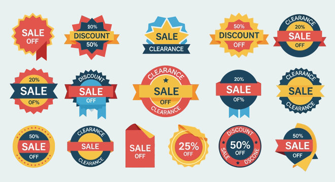 Collection of Sale and Discount Badges, Labels, and Stickers for Marketing