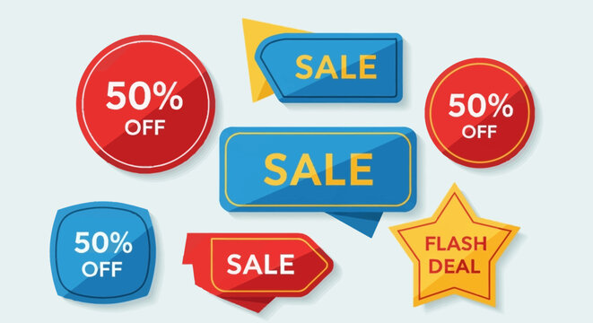 Collection of Sale and Discount Tags: 50% Off, Flash Deal, Special Offer