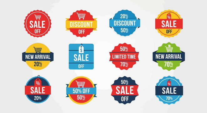 Collection of Sale and Discount Badges, Labels, and Stickers for Retail and Marketing