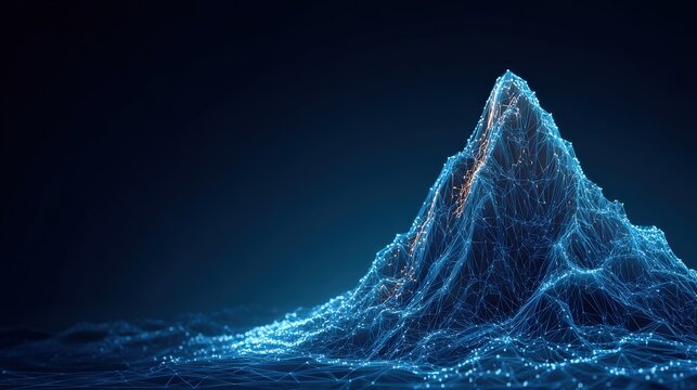 A glowing digital mountain range, emitting a luminous light. ..Created with Generative AI, not depicting real subjects.