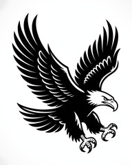 Obraz premium Bold Monochrome Eagle in Flight Vector Illustration with Spread Wings