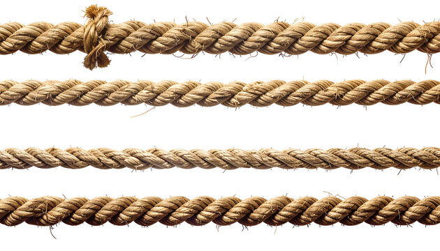 Close-up of several parallel ropes made of thick, twisted strands against a dark background