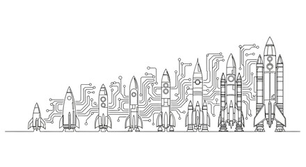 Naklejka premium Rocket Evolution and Technology Growth: Digital Circuit Board Design