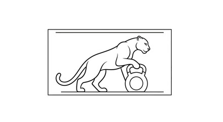 Fototapeta premium Panther Lifting Kettlebell, Strength Training, Fitness, Animal Power, Gym Workout