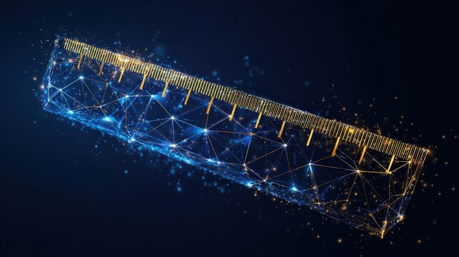 A digital rendering of a sleek, modern ruler, intricately crafted from glowing particles, symbolizes precision, measurement and technology. ..Created with Generative AI, not depicting real subjects.
