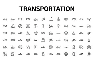 transportation outline icon set. 72 linear vector for ui, web and mobile. thin line quad bike, cruiser, free transport and more icons. © Farahim