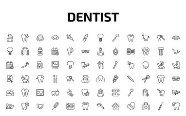 dentist outline icon set. 72 linear vector for ui, web and mobile. thin line sick boy, tooth whitening, dental and more icons. © Farahim
