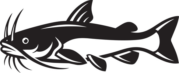 Obraz premium silhouette catfish vector art with bold barbels and fins, strong aquatic wildlife design style