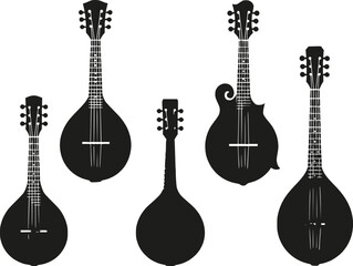 Fototapeta premium Mandolin silhouette set vector illustration