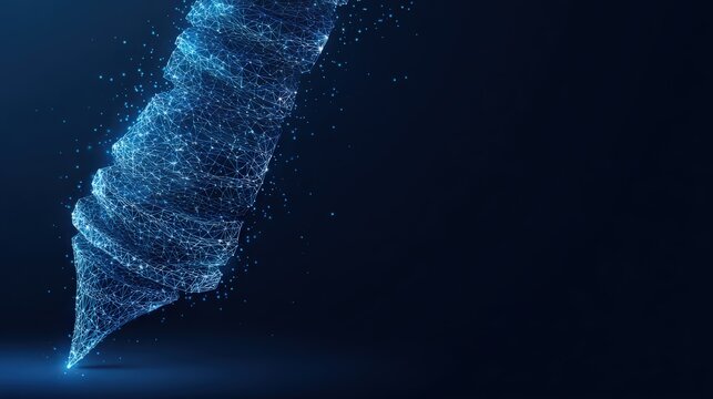 Abstract representation of a digital tornado, rendered in mesmerizing detail against a dark backdrop. ..Created with Generative AI, not depicting real subjects.