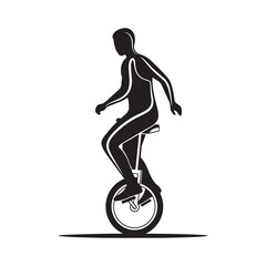 A man riding a unicycle in a standing position © kazi