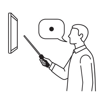 A man gives a presentation to a screen with a laser pointer