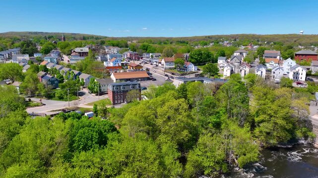 Woonsocket Main Street Historic District aerial view in downtown Woonsocket, Rhode Island RI, USA.