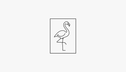 Fototapeta premium Minimalist Flamingo Line Art Icon, Elegant Bird Silhouette on White Background