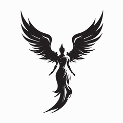 Obraz premium Majestic And Simple Winged Angel Silhouette Logo Vector Illustration