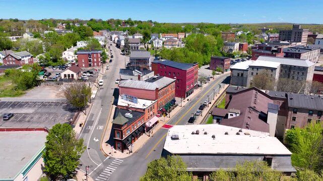 Woonsocket Main Street Historic District aerial view in downtown Woonsocket, Rhode Island RI, USA.