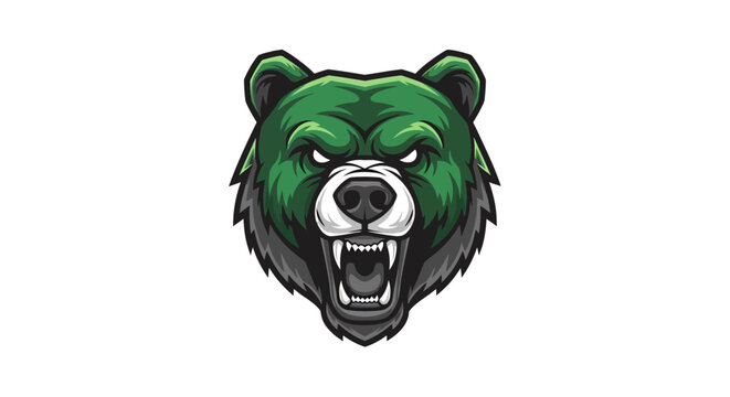 Fierce Green Bear Head Emblem With Aggressive Expression And Bared Teeth Ready For Action Powerful Wildlife Symbol For Sports Teams Or Brands Mascot
