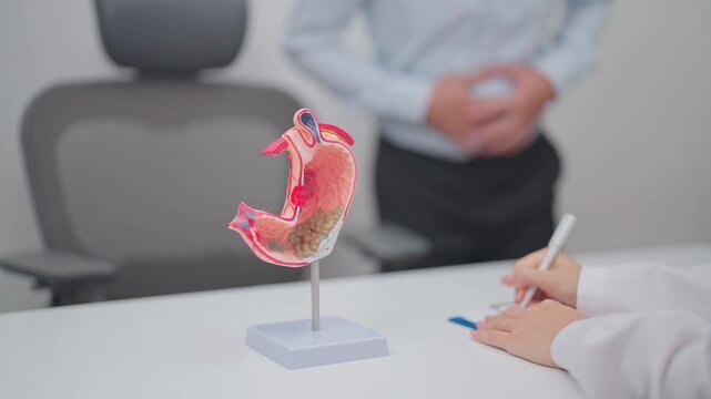 Doctor with Gastric anatomy model. Gastroenterologist consultation, stomach diseases and ulcers, November stomach cancer, Gastroesophageal Reflux Disease, GERD, Acid reflux and healthcare medical