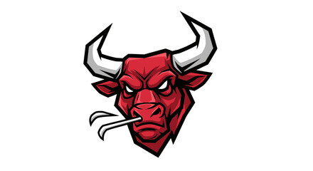 Fototapeta premium Fierce Red Bull Mascot Head Emblem Powerful Aggressive Animal Graphic Design Symbolizing Strength and Determination for Sports and Business Concepts