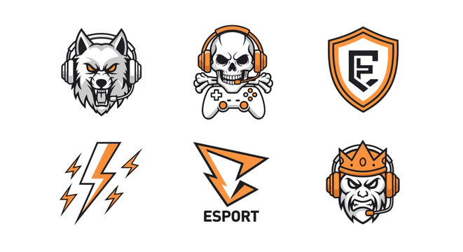 Collection of Fierce Gaming Team Emblems Featuring Wolf Skull Controller Shield Lightning Bolt and Warrior Icons for Esports Branding