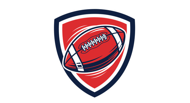 American Football Emblem Shield with Ball Graphic.
