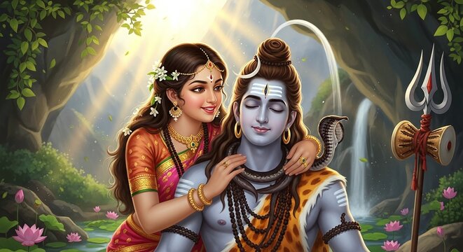Hindu CoupleLord Shiva and Goddess Parvati Embracing.