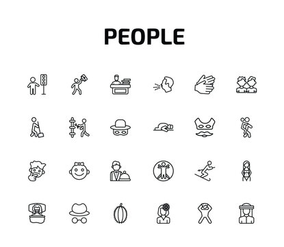 people outline icon set. 24 linear vector for ui, web and mobile. thin line traffic hand, success man happy, working at the office and more icons.